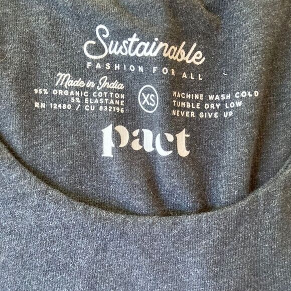 Pact Womens XS Fit and Flare Gray Dress 3/4 Sleeve Organic Cotton Blend - Picture 3 of 7